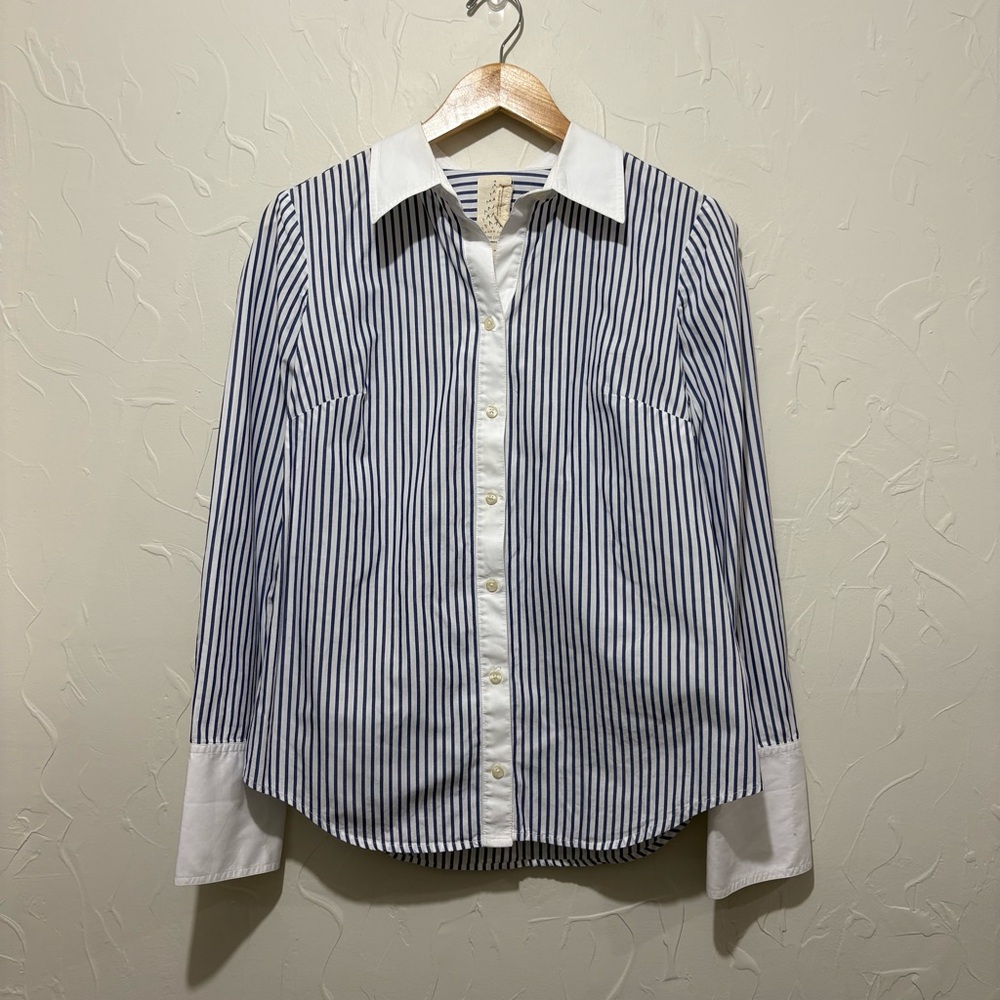 Free People Blue and White Striped Button-Down Shirt